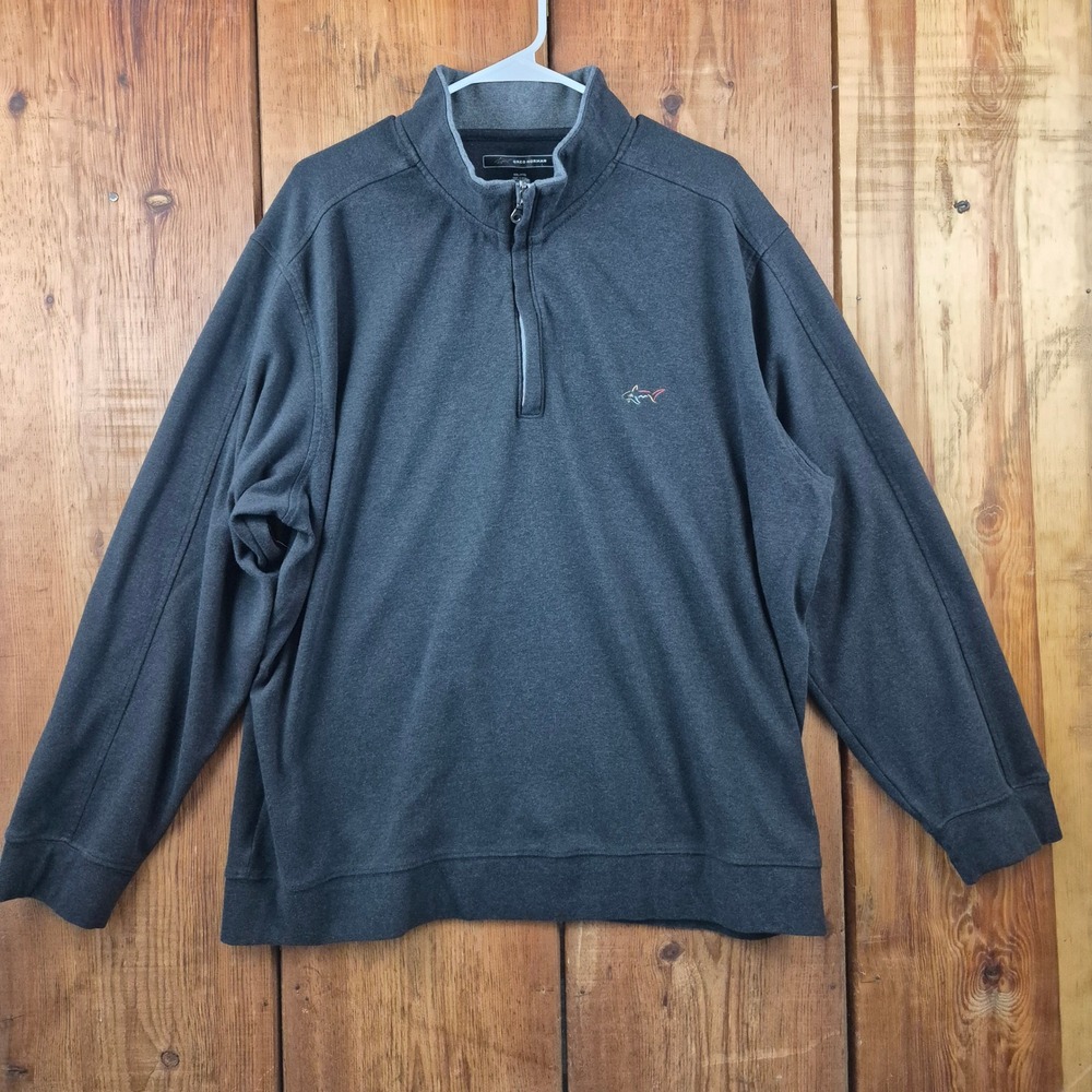 Greg Norman Mens XXL Gray Quarter Zip Pullover Shark Logo Golf Sweater